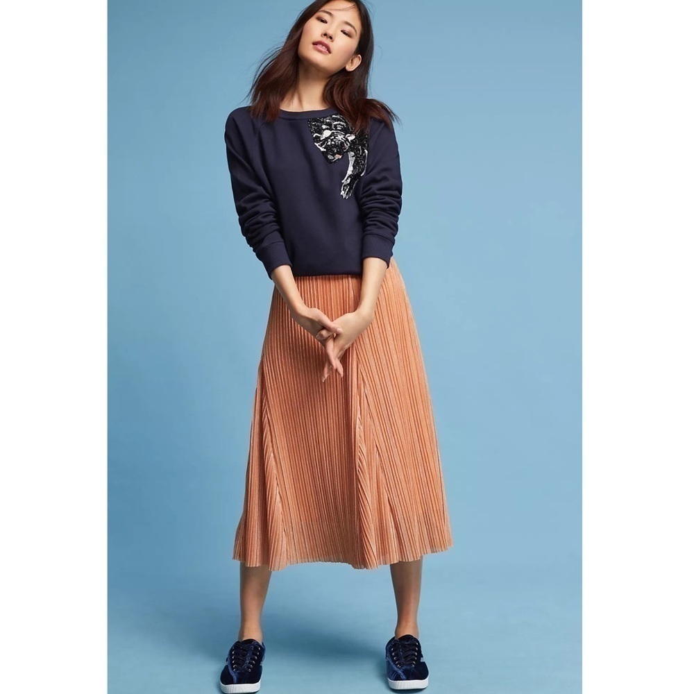 ANTHROPOLOGIE MAEVE AMBRA ROSE PINK SHIMMER METALLIC A-LINE PLEATED SKIRT